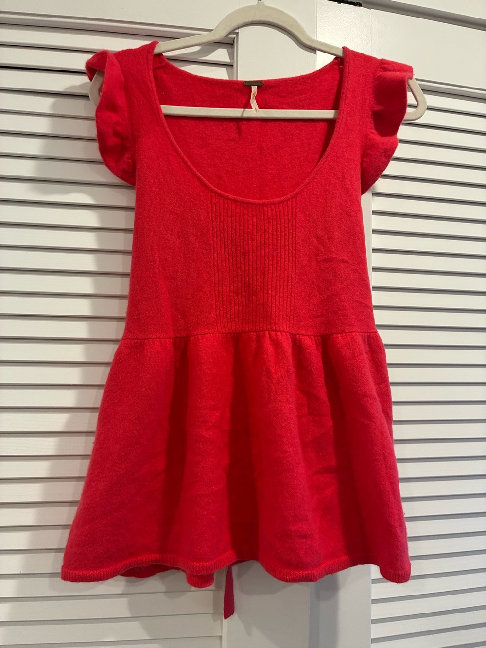 Free People Bright Red Ruffle Sleeve sweater lambs wool&angora y2k boho cutesy